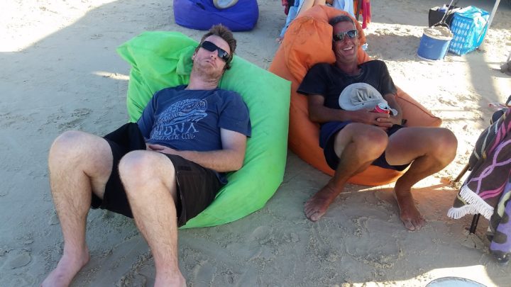 Relaxing on a bean bag at Platypus bay Fraser island