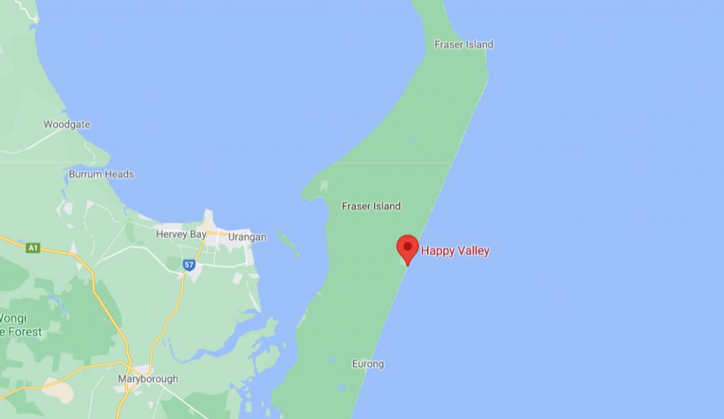 Map of Fraser Island and where happy valley is located