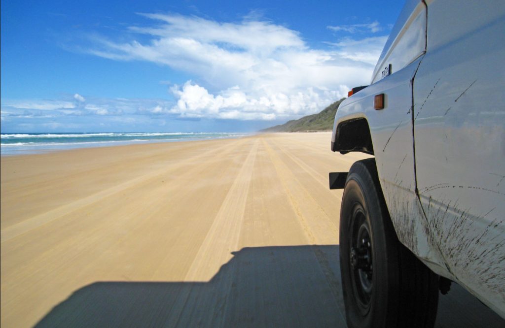 driving on the sand on fraser island